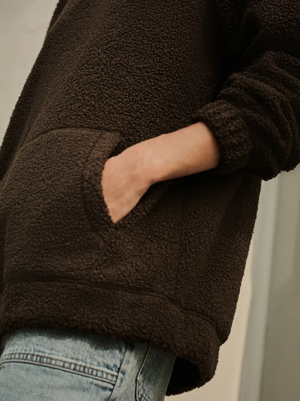Marron chocolat - Sweat-shirt à capuche doux Borg à manches longues