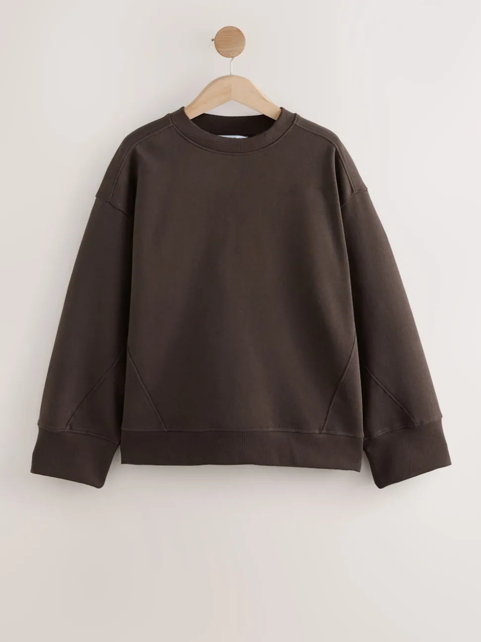Marron chocolat - Sweat-shirt côtelé à manches longues et col rond surélevé