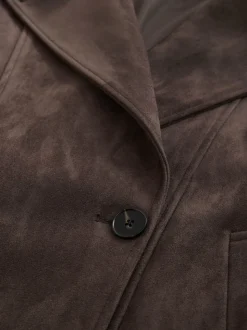 Marron chocolat - Trench raccourci en faux daim