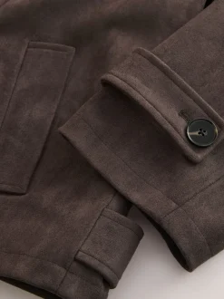 Marron chocolat - Trench raccourci en faux daim