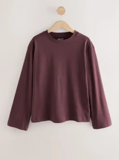 Marron chocolat - T-shirt décontracté à manches longues et col rond