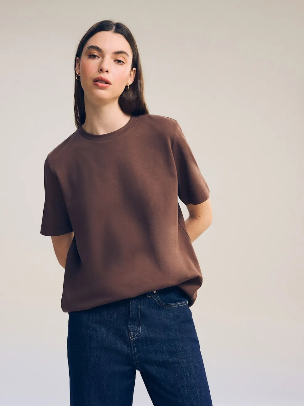 Marron chocolat - T-shirt Manche courte Col ras du cou lourd