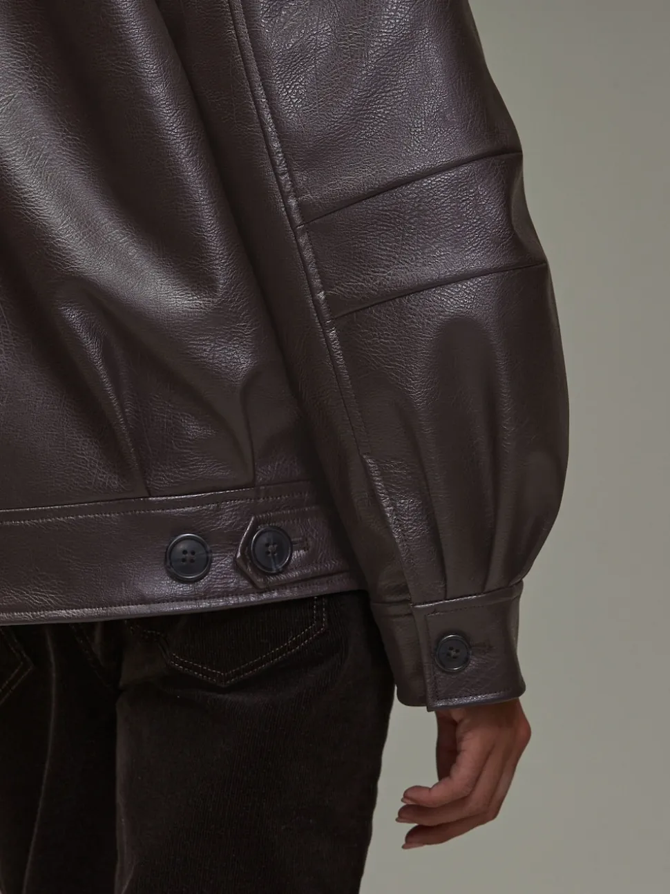 Marron chocolat - Vestes bomber en PU avec bordure en fausse fourrure