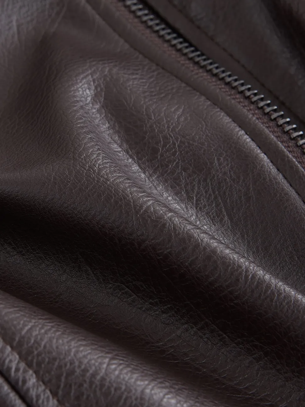 Marron chocolat - Vestes bomber en PU avec bordure en fausse fourrure