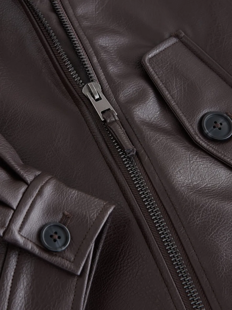 Marron chocolat - Vestes bomber en PU avec bordure en fausse fourrure