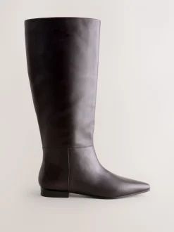 Marron chocolat en cuir - Bottes Forever Comfort® à bout plat et hauteur genou