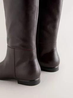 Marron chocolat en cuir - Bottes Forever Comfort® à bout plat et hauteur genou