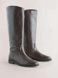 Marron chocolat en cuir - Bottes d’équitation plates Forever Comfort®