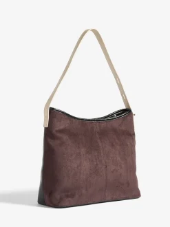 Marron chocolat et noir - Love & Roses sac cabas souple tissé