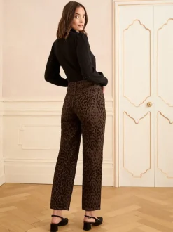 Marron chocolat imprimé léopard floqué - Love & Roses Raccourci Ample Jeans