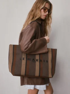 Marron chocolat rayé - Sac à bandoulière