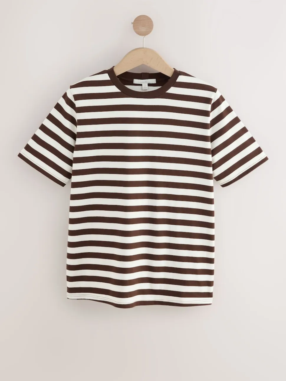 Marron chocolat rayé - T-shirt Manche courte Col ras du cou lourd