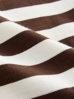 Marron chocolat rayé - T-shirt Manche courte Col ras du cou lourd