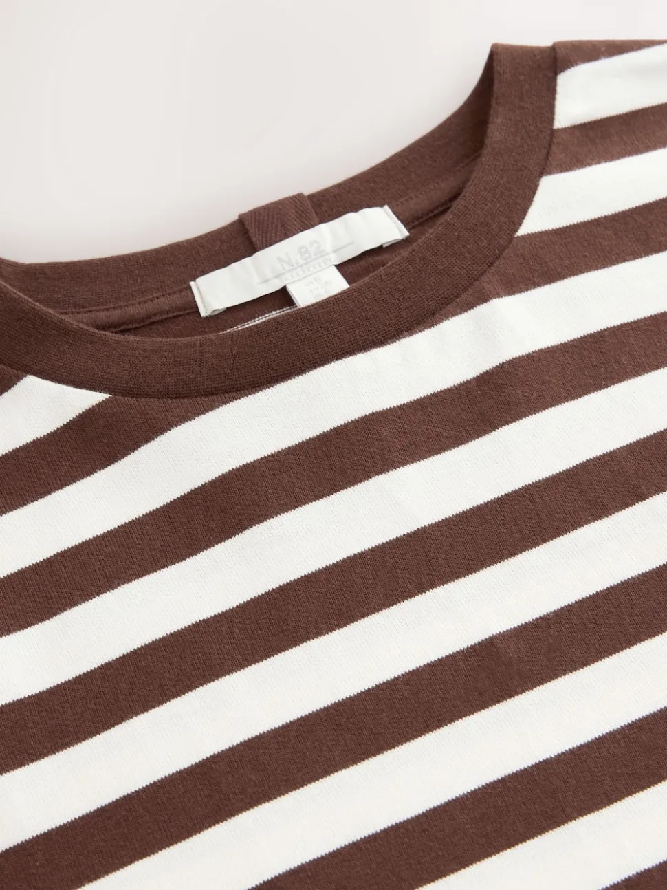 Marron chocolat rayé - T-shirt Manche courte Col ras du cou lourd
