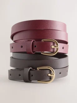 Marron chocolat/baie - Lot de ceintures skinny en PU 2