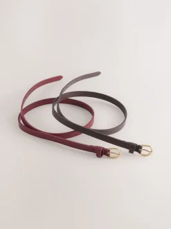 Marron chocolat/baie - Lot de ceintures skinny en PU 2