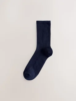 Marron chocolat/bleu - Lot de 4 paires de socquettes en maille côtelée