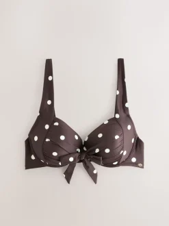 Marron chocolat/crème à pois - Haut de bikini rembourré à armatures avec nœud sur le devant