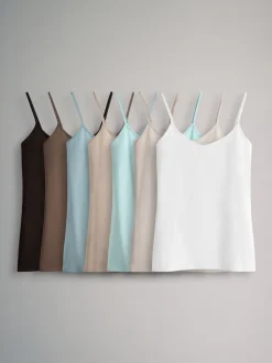 Marron chocolat/crème/blanc/bleu - The Set Lot de 7 débardeurs à fines bretelles