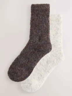 Marron chocolat/écru - Lot de 2 paires de chaussettes douillettes Boucle