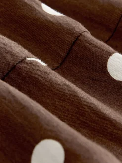 Marron chocolat/écru à pois - Robe chemise imprimée à manches longues