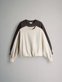 Marron chocolat/pierre - The Set lot de 2 Sweat-shirts à ourlet boule