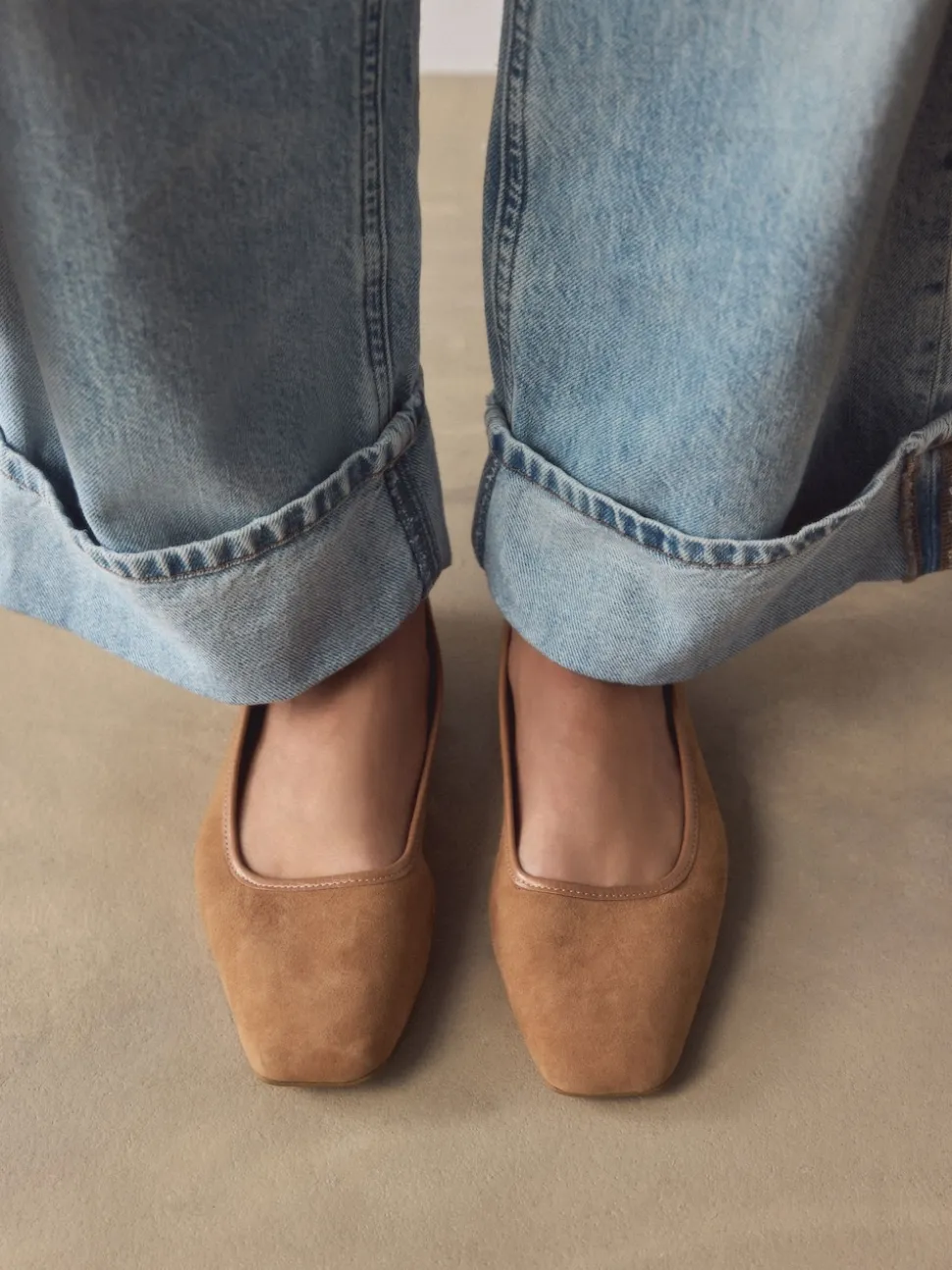 Marron fauve - Ballerines Forever Comfort® en cuir à bout carré