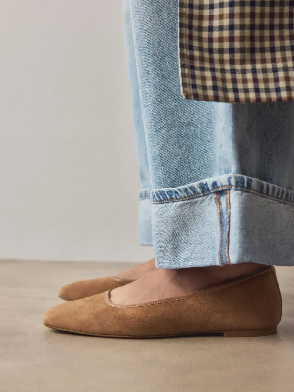 Marron fauve - Ballerines Forever Comfort® en cuir à bout carré