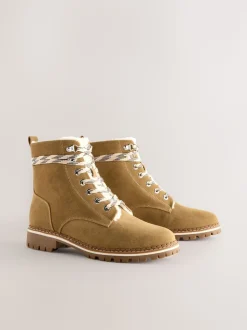 Marron fauve - Bottines Forever Comfort® doublées de fausse fourrure à lacets