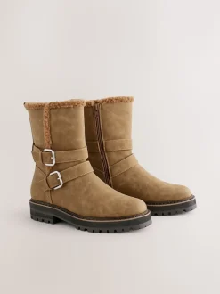 Marron fauve - Bottines Forever Comfort® doublées de fausse fourrure à double boucle