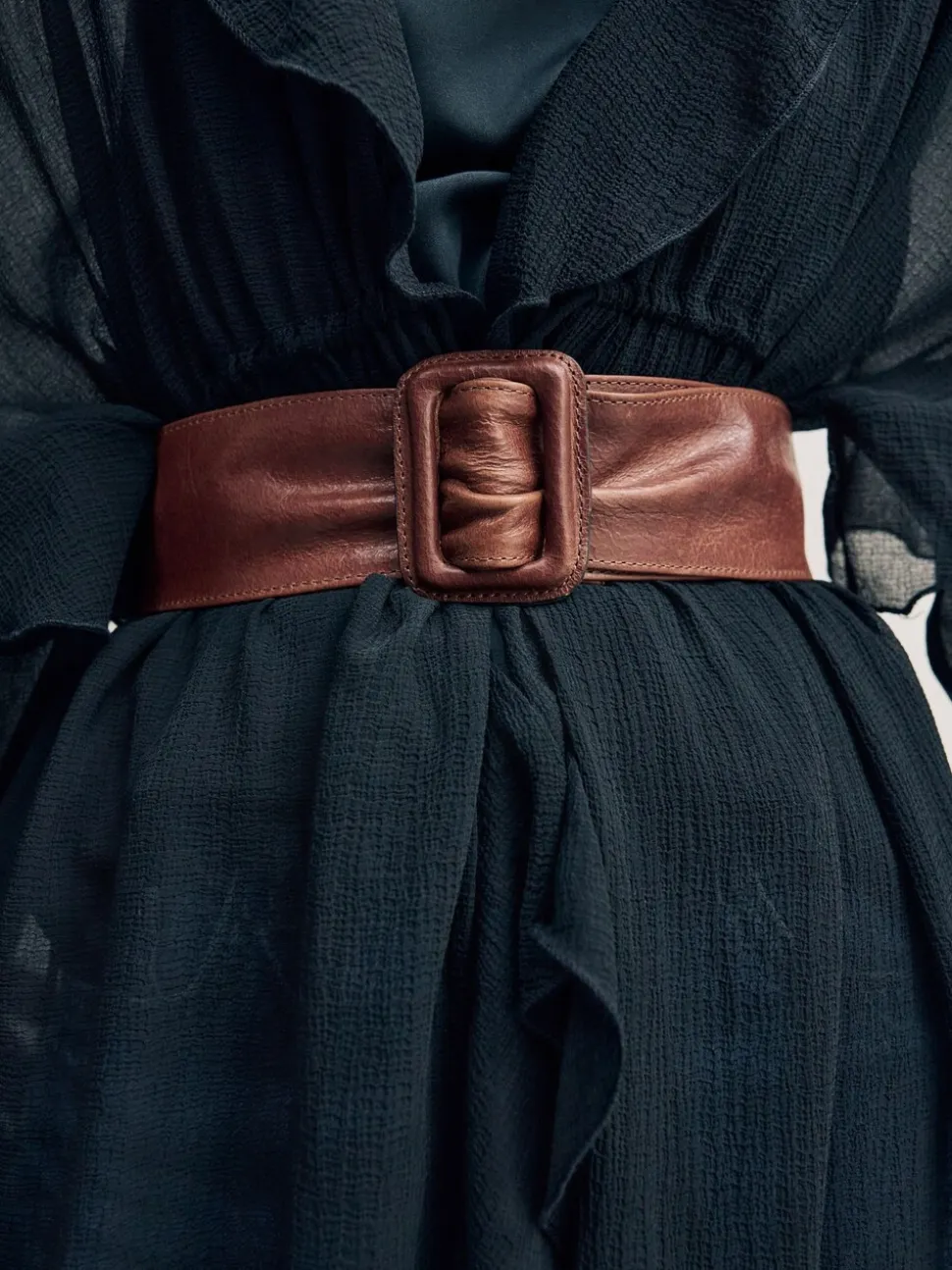 Marron fauve - Ceinture en cuir large
