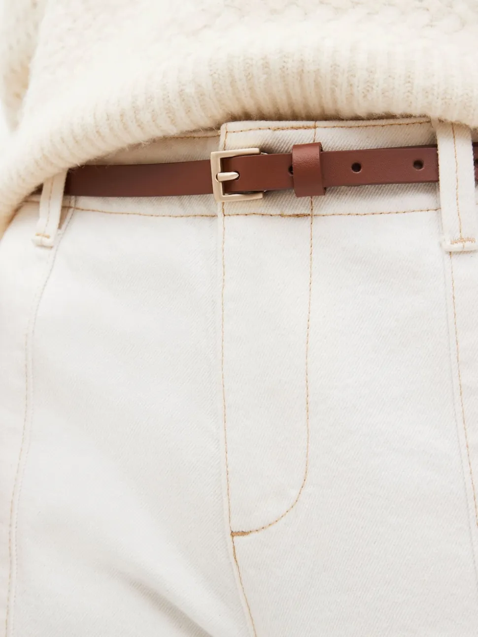 Marron fauve - Ceinture fine en cuir