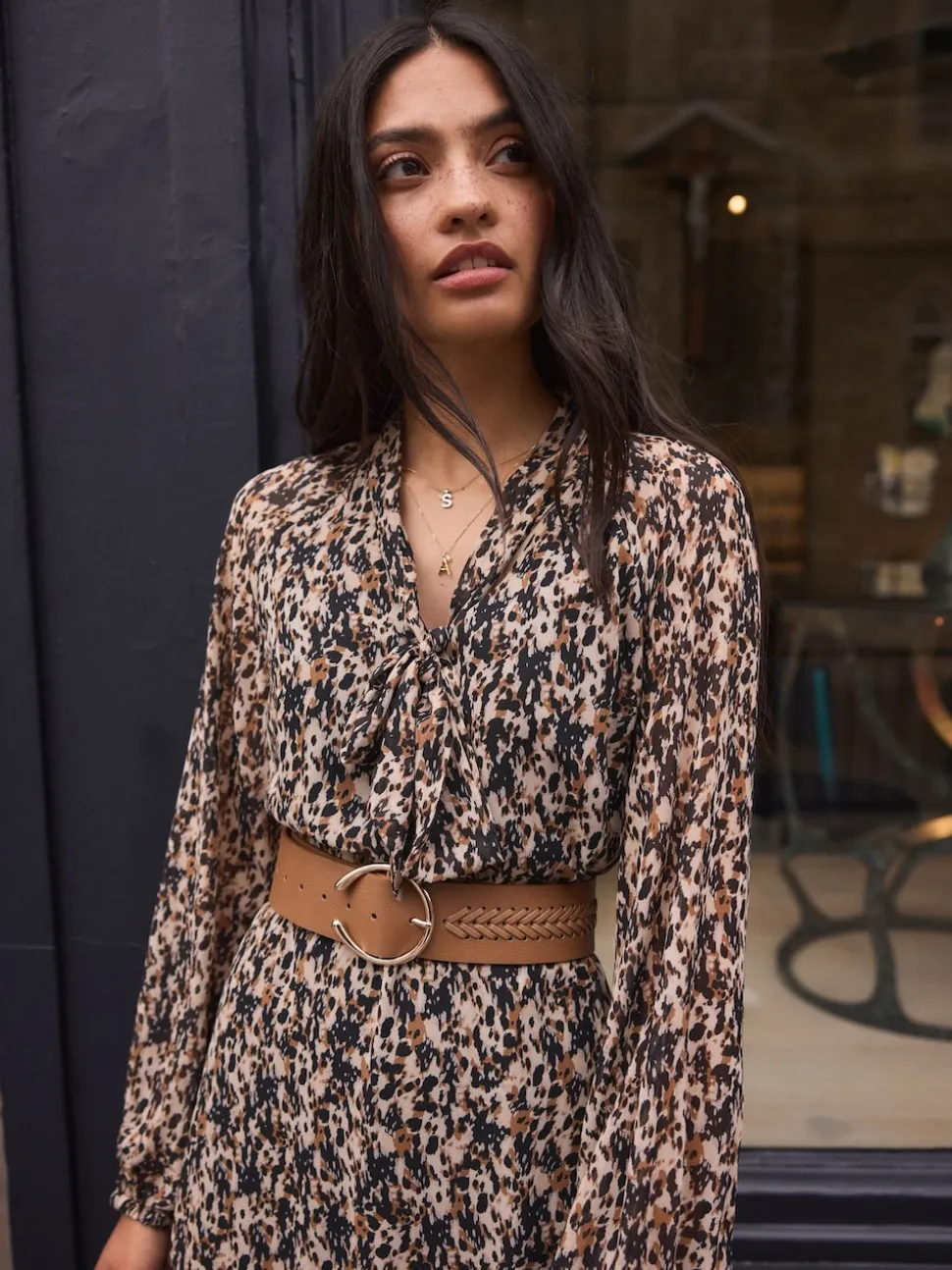 Marron fauve - Ceinture large avec détails en tresse