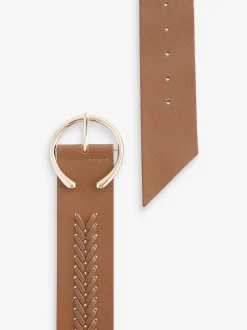 Marron fauve - Ceinture large avec détails en tresse