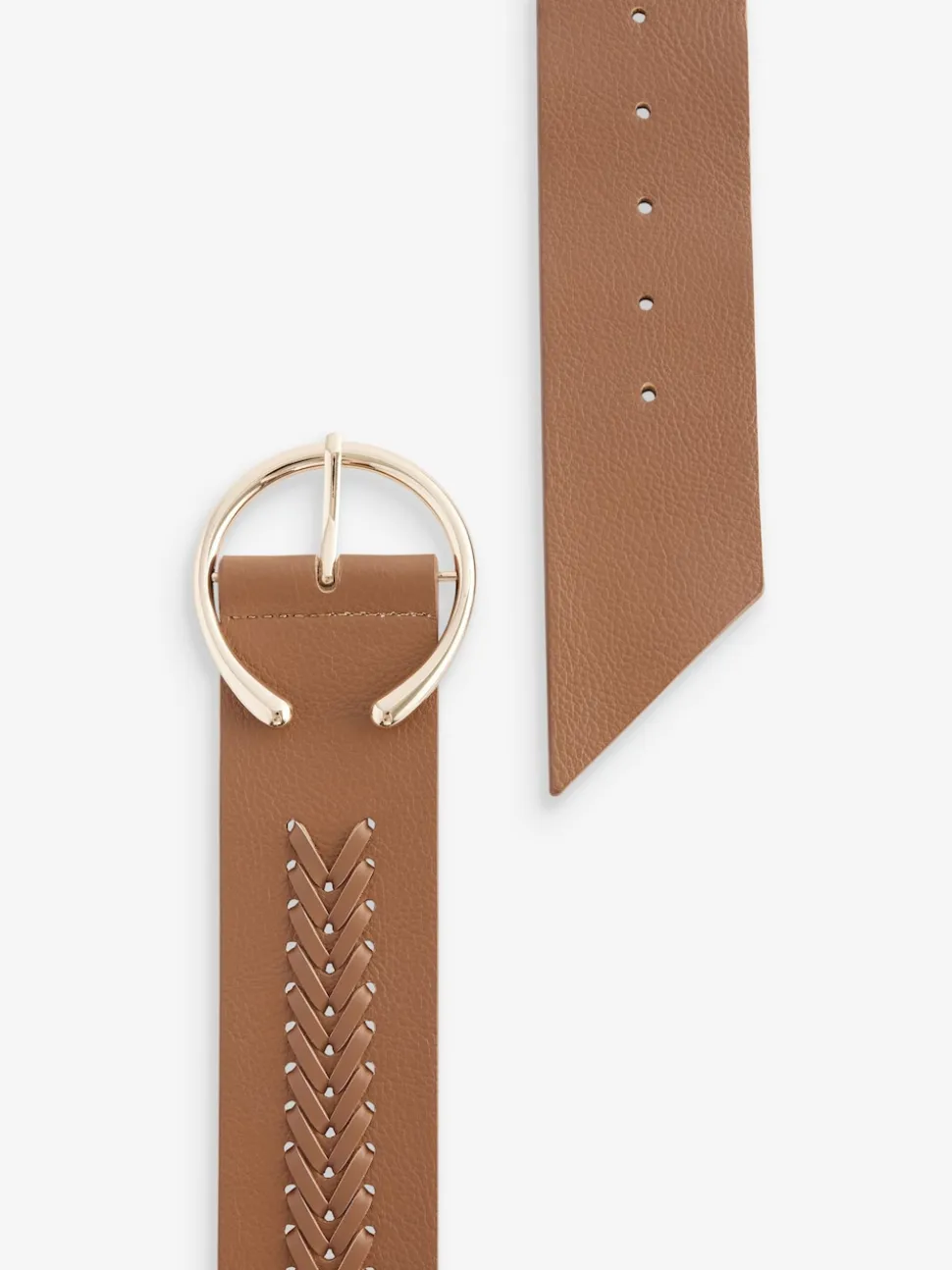 Marron fauve - Ceinture large avec détails en tresse