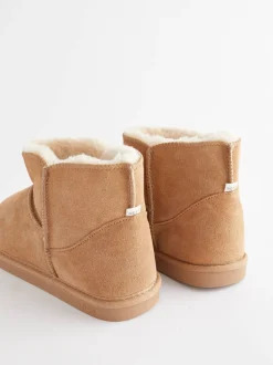 Marron fauve - Chaussons chaussons en daim doublés de fausse fourrure