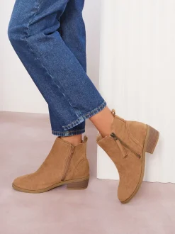 Marron fauve - Friends Like These Mid Block talons Side Zip Faux suède Cuban Bottes