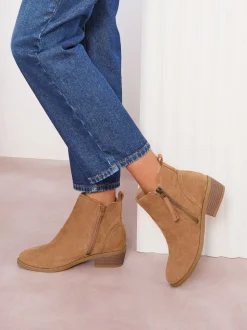 Marron fauve - Friends Like These Mid Block talons Side Zip Faux suède Cuban Bottes