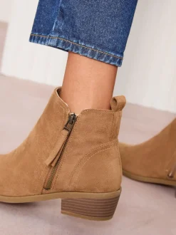 Marron fauve - Friends Like These Mid Block talons Side Zip Faux suède Cuban Bottes