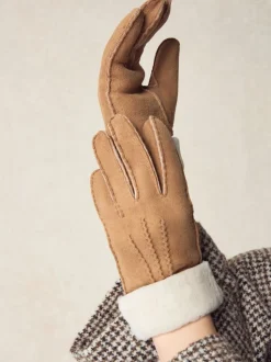 Marron fauve - Gants N. Premium en cuir et peau de mouton