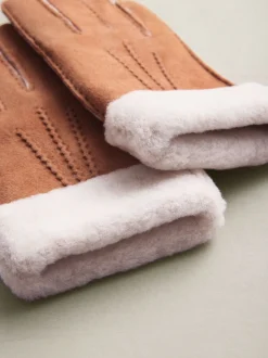 Marron fauve - Gants N. Premium en cuir et peau de mouton
