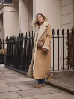 Marron fauve - Manteau maxi en peau de mouton