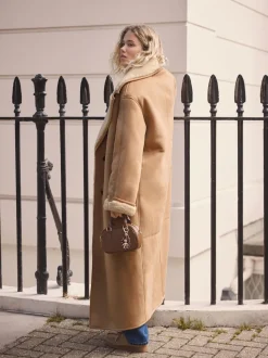 Marron fauve - Manteau maxi en peau de mouton