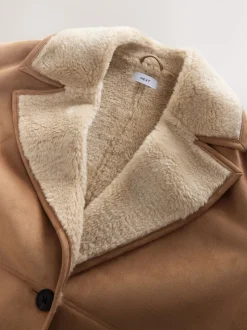 Marron fauve - Manteau maxi en peau de mouton