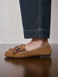 Marron fauve - Mocassins Forever Comfort® en cuir avec franges