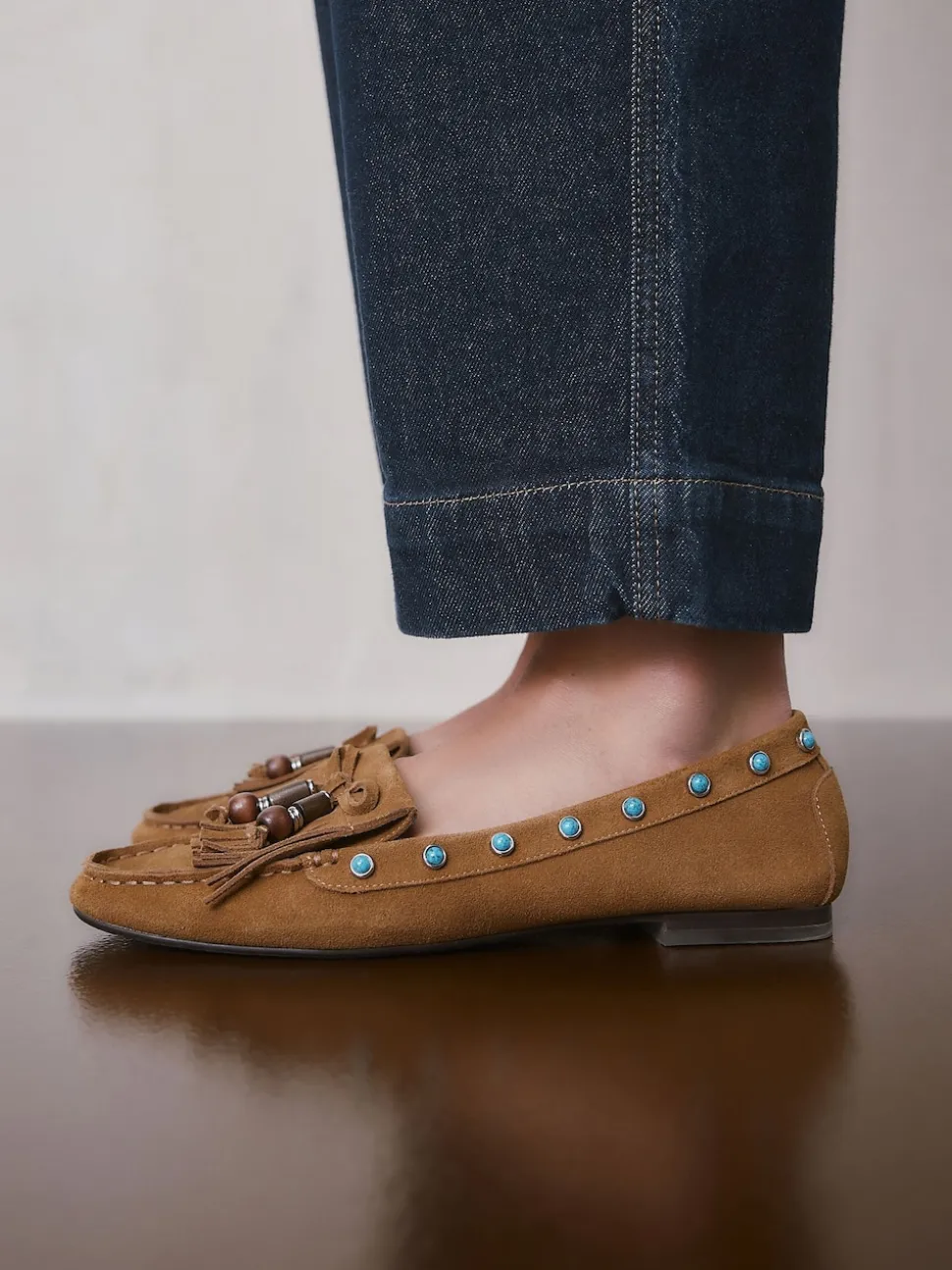Marron fauve - Mocassins Forever Comfort® en cuir avec franges