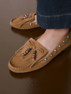 Marron fauve - Mocassins Forever Comfort® en cuir avec franges