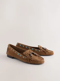 Marron fauve - Mocassins Forever Comfort® en cuir avec franges