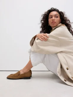 Marron fauve - Mocassins propres en daim à bout rond