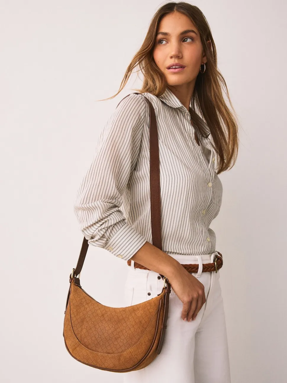 Marron fauve - Sac à bandoulière en daim